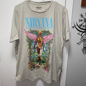 Nirvana T-shirt XL Beige Graphic Band Tee Short Sleeve